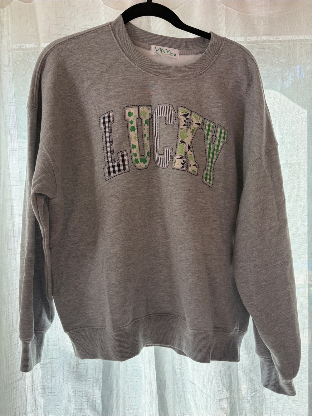 Gray 'LUCKY' Appliqué Crewneck Sweatshirt